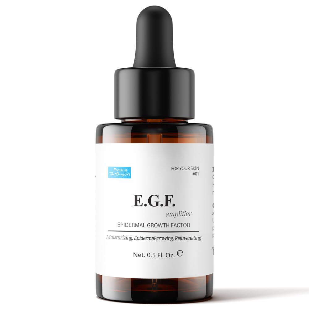 FOREST OF THE BORGES'S EGF serum bottle shows compact packaging for on the go skincare.