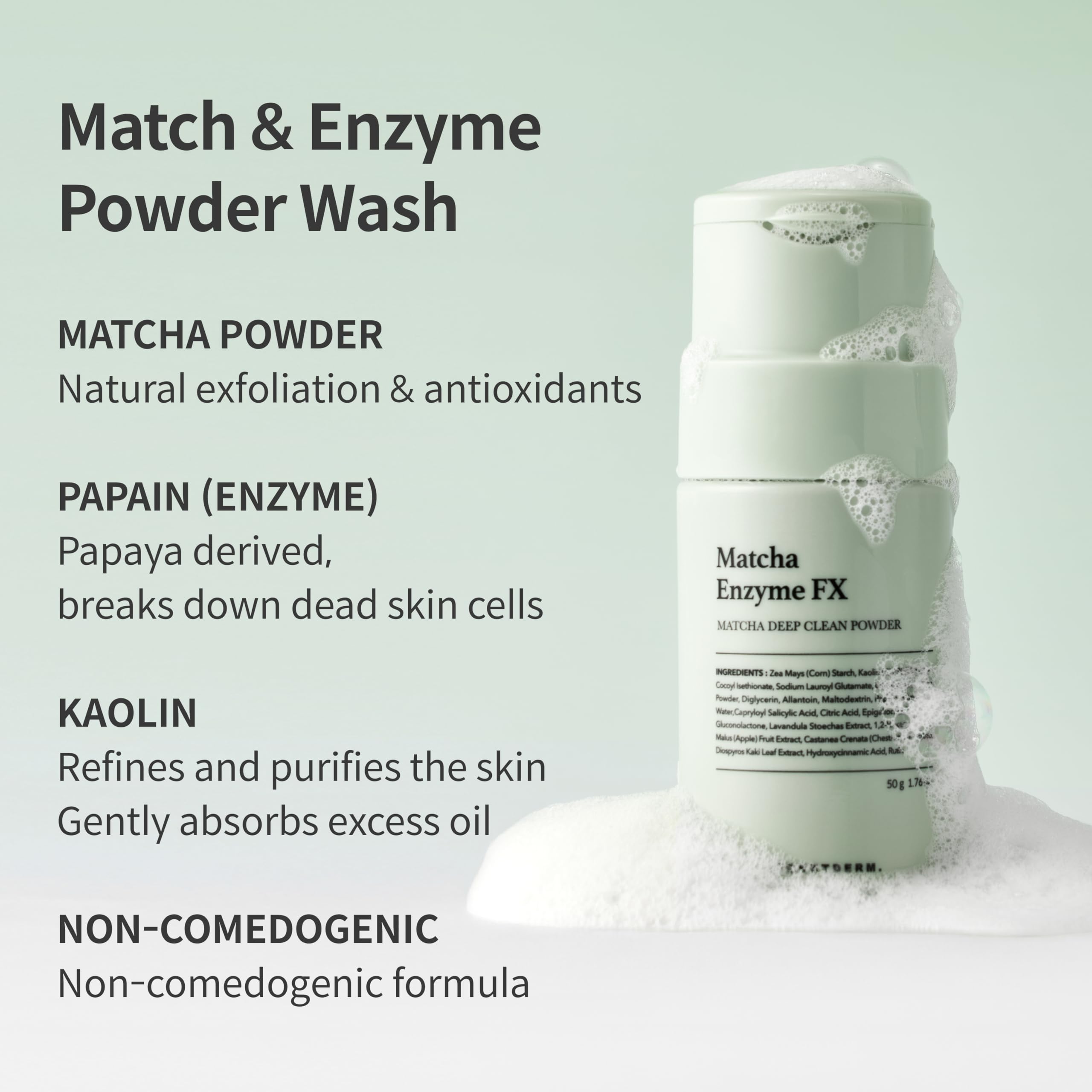 FORETDERM Matcha Enzyme FX close-up of soft exfoliating foam