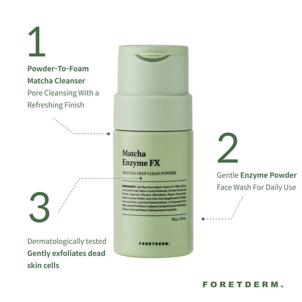 FORETDERM Matcha Enzyme FX powder-to-foam texture activating with water