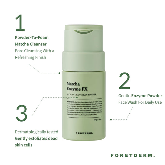 FORETDERM Matcha Enzyme FX powder-to-foam texture activating with water