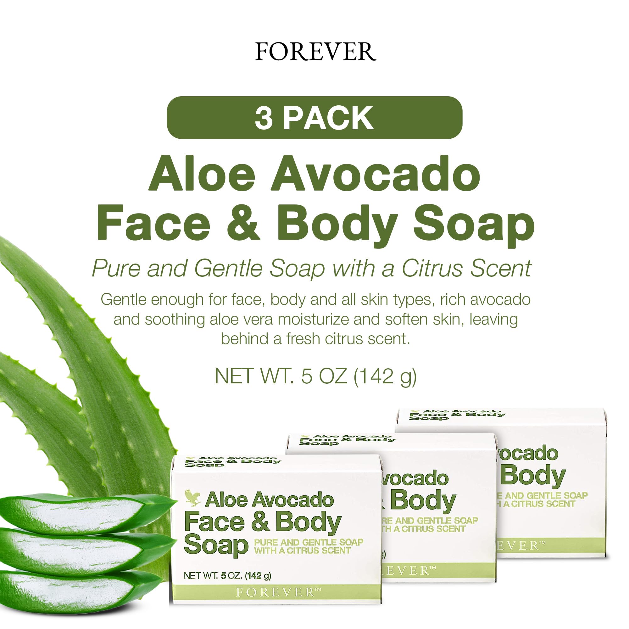 Forever Living Aloe Avocado Soap gentle lather cleanses without drying.