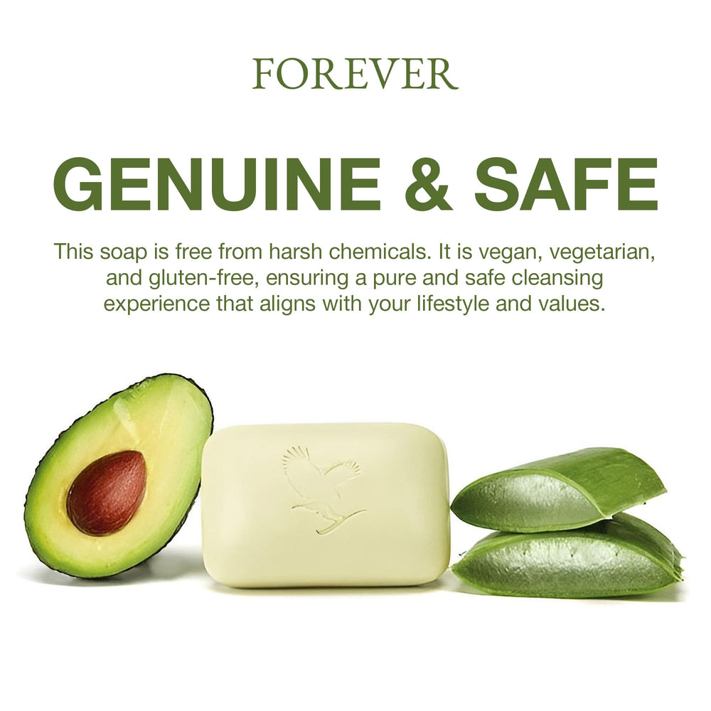 Forever Living Aloe Avocado Soap pack of three displayed for convenient use.