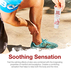Forever Living Aloe Heat Lotion on a leg after workout for tired muscle relaxation