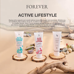 Vegan-friendly label on Forever Living Aloe Heat Lotion packaging