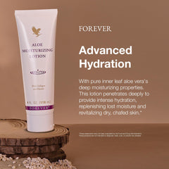 Forever Living Aloe Moisturizing Lotion on hands demonstrating daily moisture