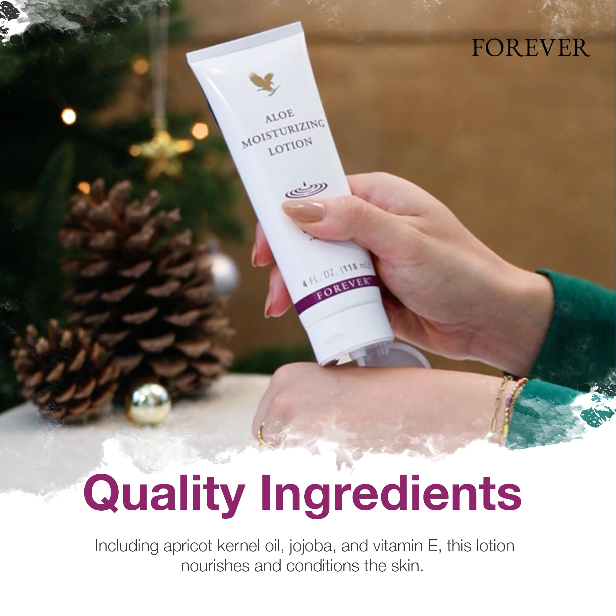 Ingredients highlight apricot kernel oil and vitamin E in Forever Living lotion
