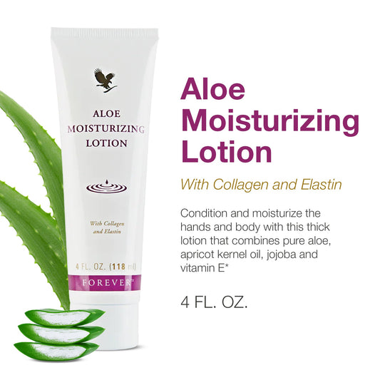 Close-up of Forever Living Aloe Moisturizing Lotion texture showing luxurious glide