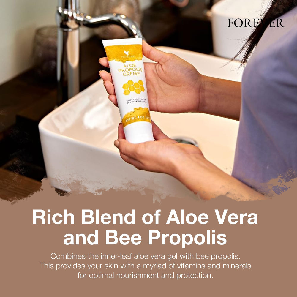 Forever Living Aloe Propolis Creme packaging on display for premium skincare.