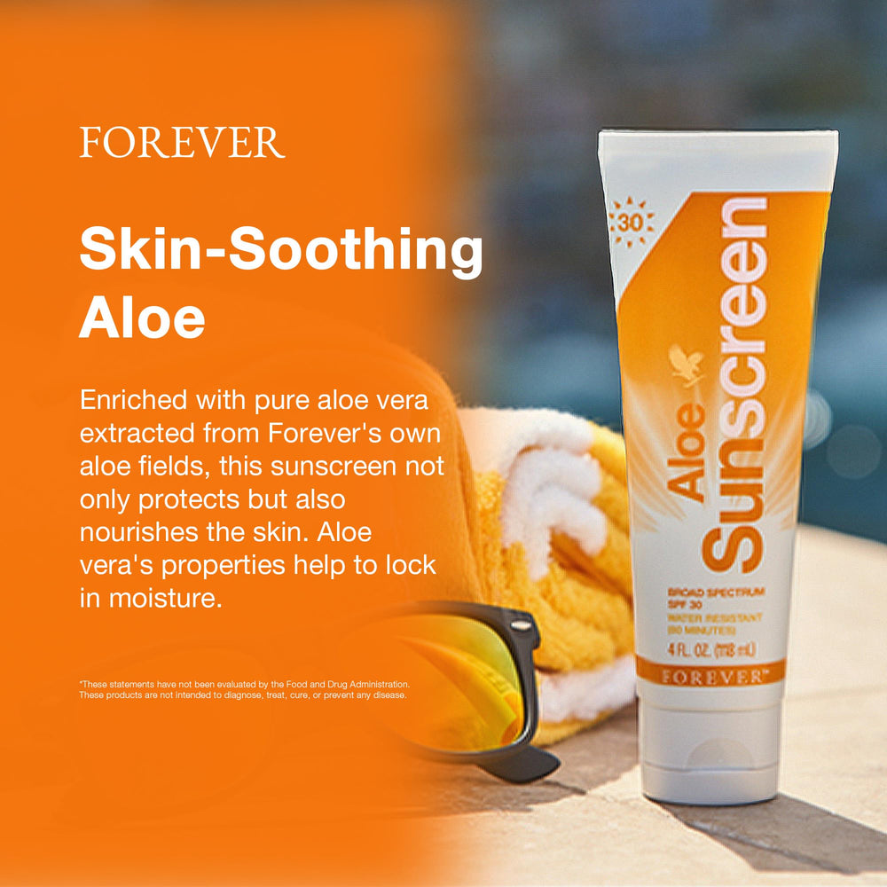 Forever Living Aloe Sunscreen SPF 30 with water splash highlight