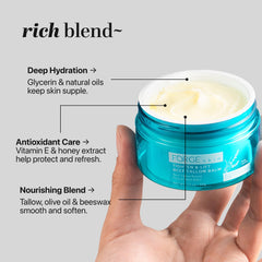 Forge Skin Beef Tallow Face Cream close-up highlights creamy texture and hydration.