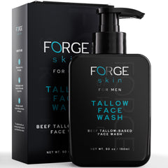 Forge Skin beef tallow face wash bottle highlighting a hydrating daily cleanser for refreshed skin
