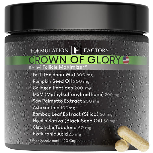 Formulation Factory Crown of Glory bottle close-up for daily hair support