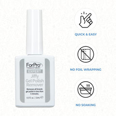 ForPro Expert Jiffy Gel Polish Remover dark glitter polish removal made easier.