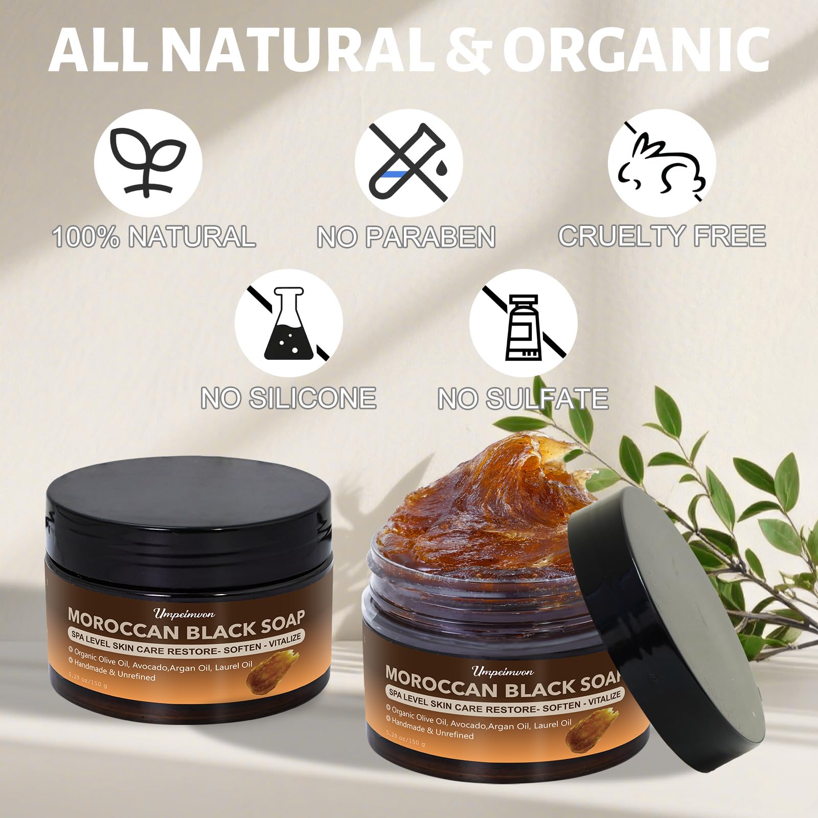 Forvirness 2-piece Moroccan black soap set for spa routines.