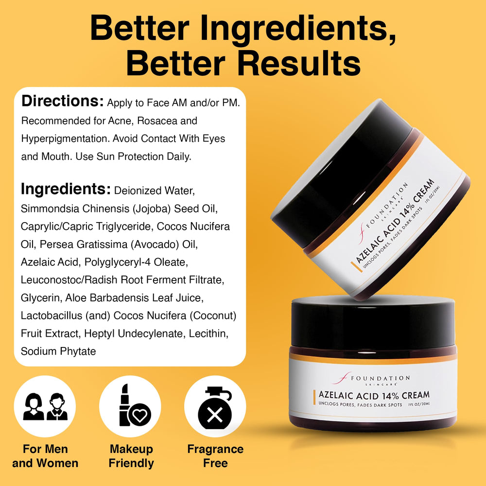 Foundation Skincare azelaic acid 14 percent fragrance-free packaging communicates clean skincare