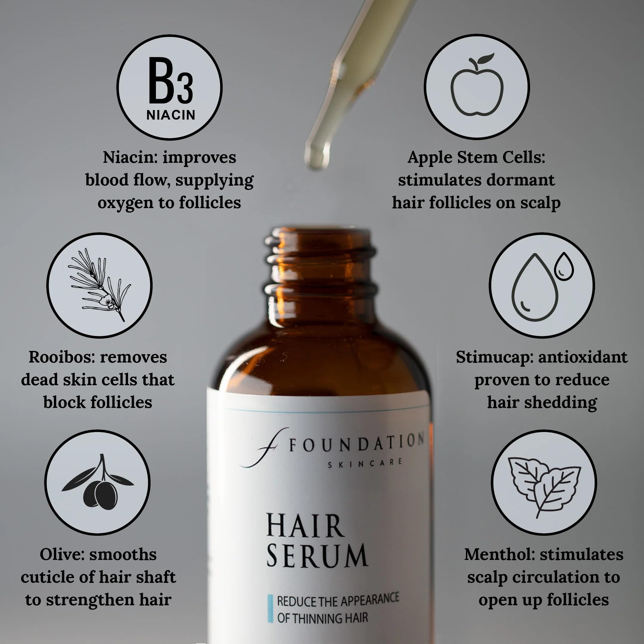Foundation Skincare hair serum being applied to the scalp for nourishment