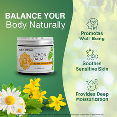 Packaging label of Four Elements Lemon Balm Cream emphasizes organic status.