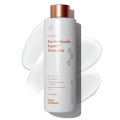 Four Reasons Bio-Molecule Bond Repair Shampoo bottle highlights color-treated hair moisture restoration.