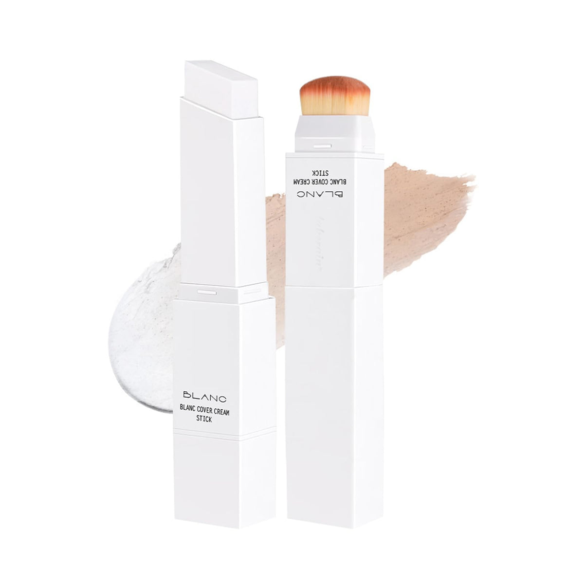 Fovcos Blanc Cover Cream Stick applying color-changing foundation with built-in brush