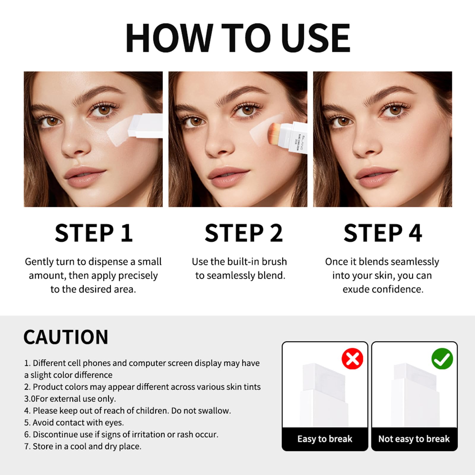 Fovcos Blanc Cover Cream Stick dual-ended design for quick touch-ups.