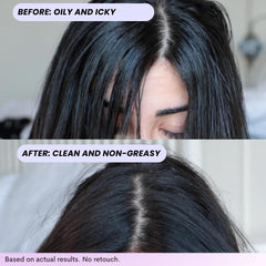 FoxyBae Turned Up applied to roots to absorb oil and boost volume.