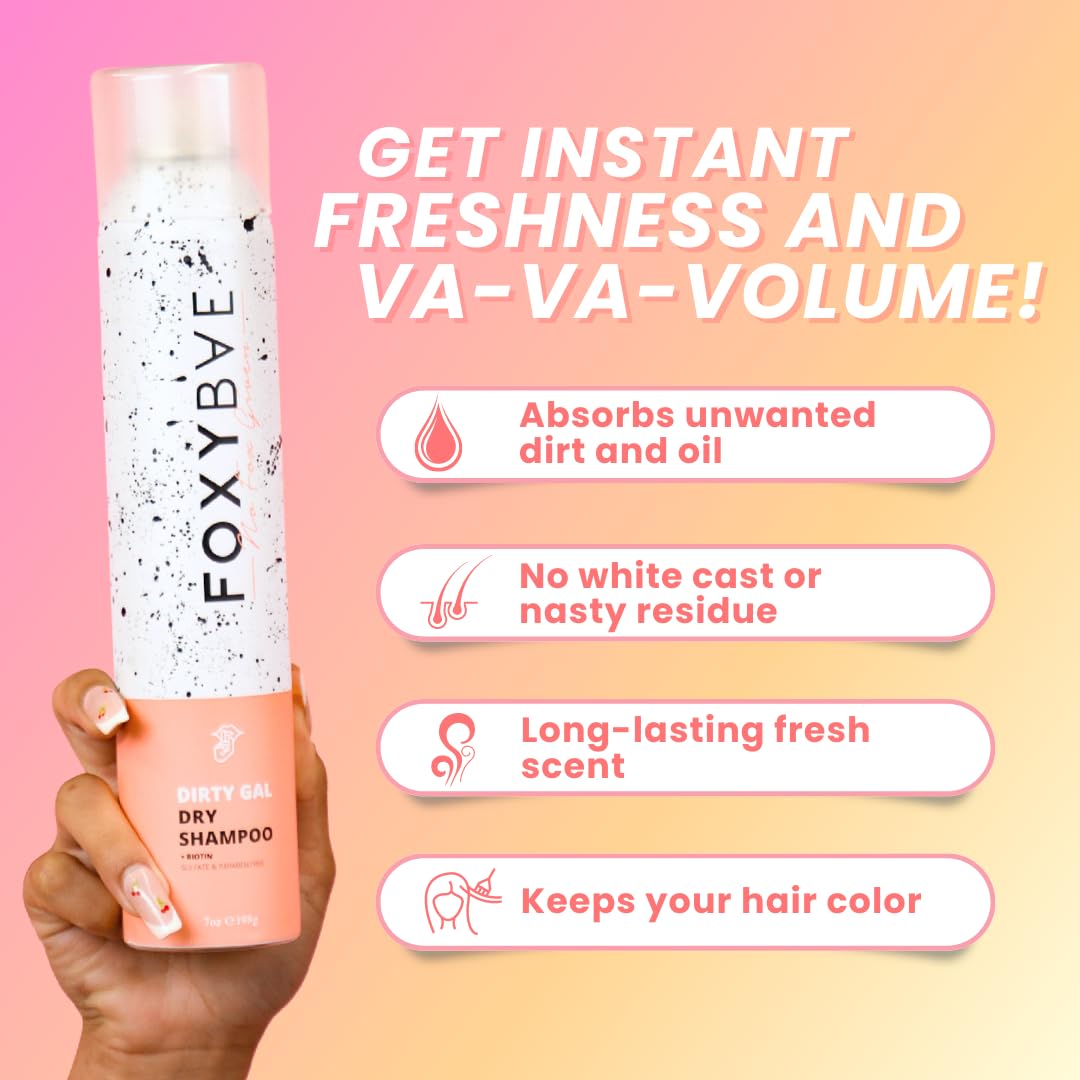 FoxyBae dry shampoo spray application for fast refresh between washes.