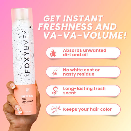 FoxyBae dry shampoo spray application for fast refresh between washes.