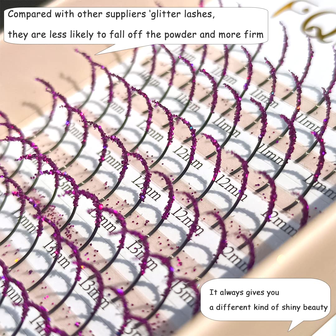 FQNing purple glitter lashes in D curl for dramatic eye definition