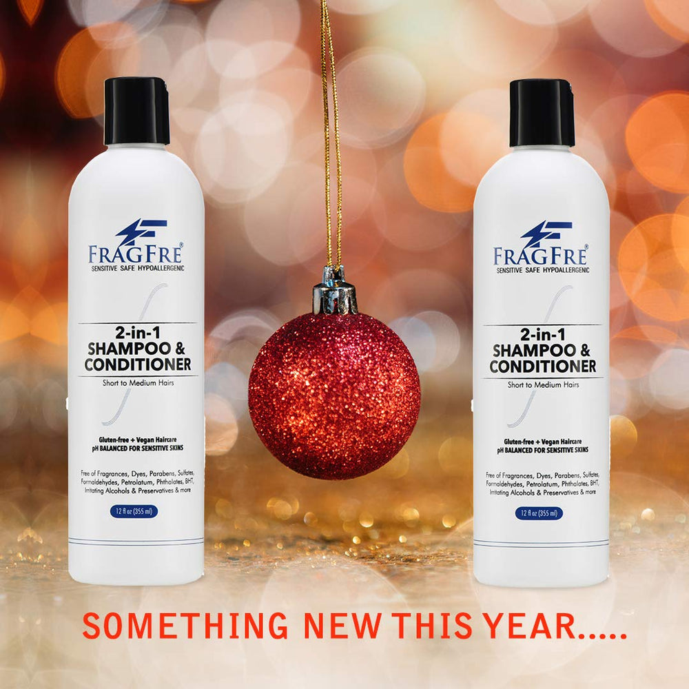 Fragfre 2 in 1 bottle label close-up, color-safe and sulfate-free formula.