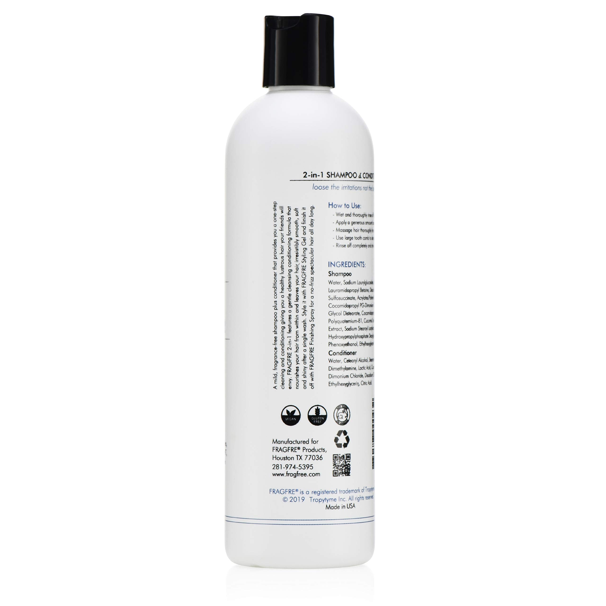 Fragfre 2 in 1 front label highlights fragrance-free scalp comfort.