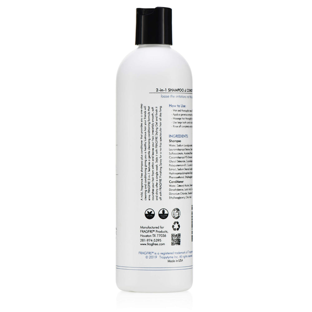 Fragfre 2 in 1 front label highlights fragrance-free scalp comfort.