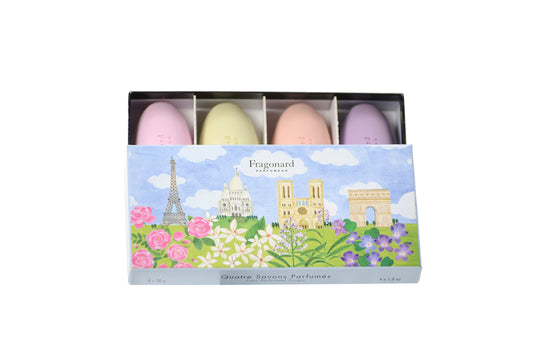 Fragonard Parfumeur Paris guest soap set displayed by the sink, ideal for welcoming guests.