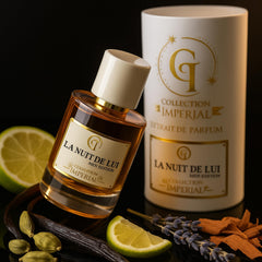 FRAGRANCES BY SASSO La Nuit De Lui packaging front view, premium shelf appeal.