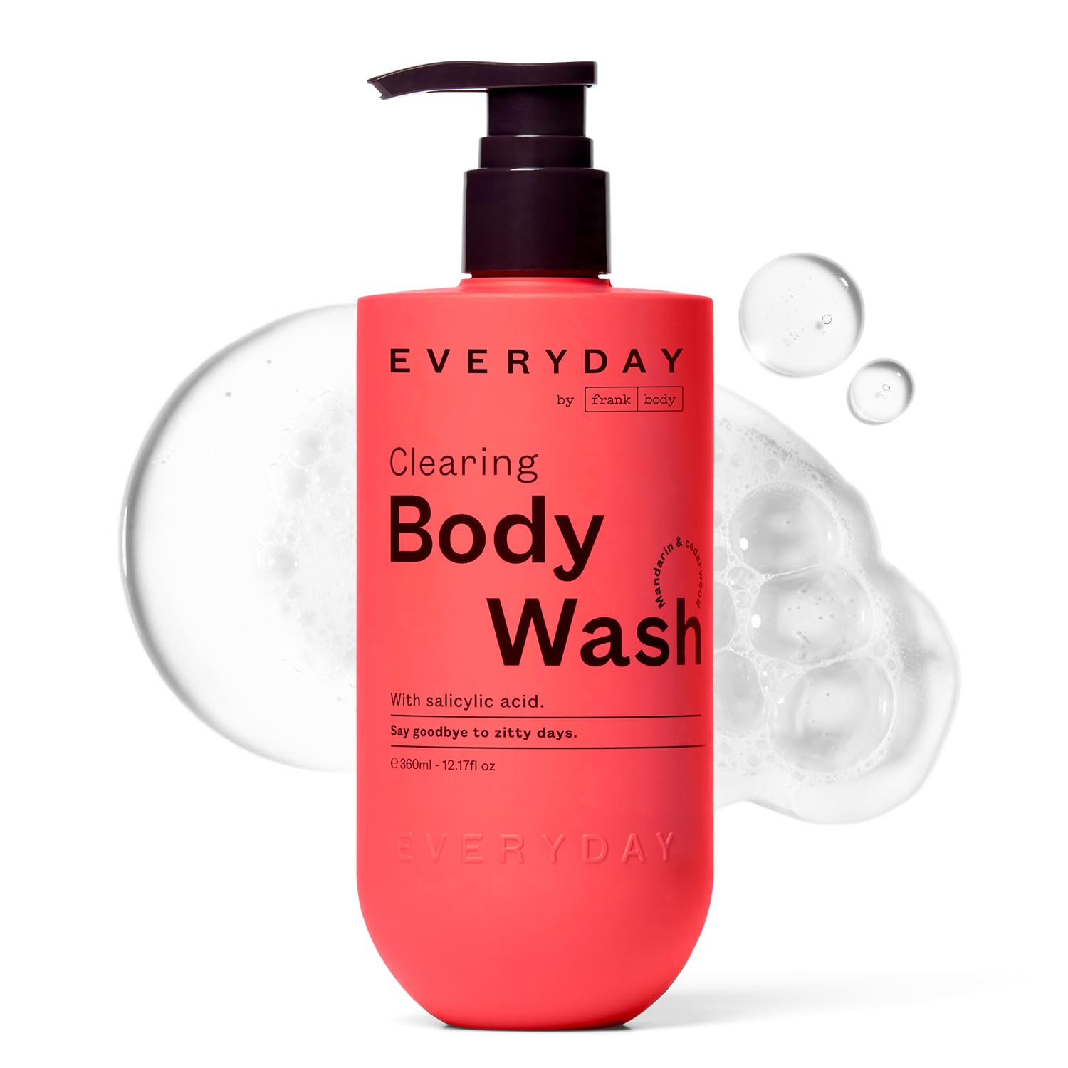 frank body Clearing Body Wash bottle front view for oil-control cleanse
