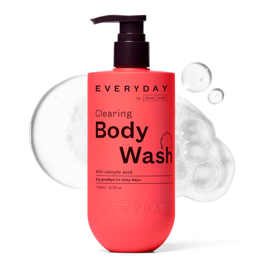 frank body Clearing Body Wash bottle front view for oil-control cleanse