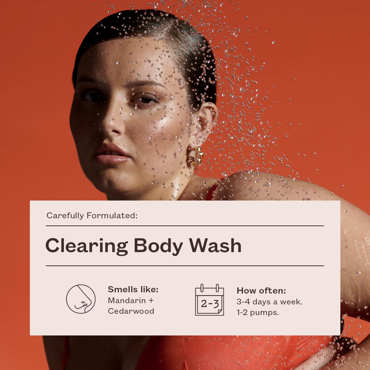 frank body Clearing Body Wash label close-up highlighting salicylic acid and vegan formula