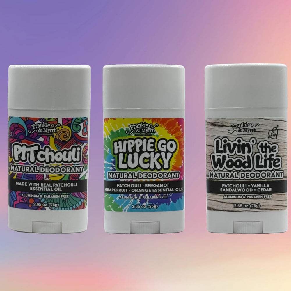 Frankie & Myrrh Livin' the Wood Life deodorant stick with woodsy notes.