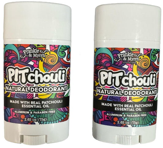 Frankie and Myrrh patchouli deodorant 2-pack for everyday freshness.