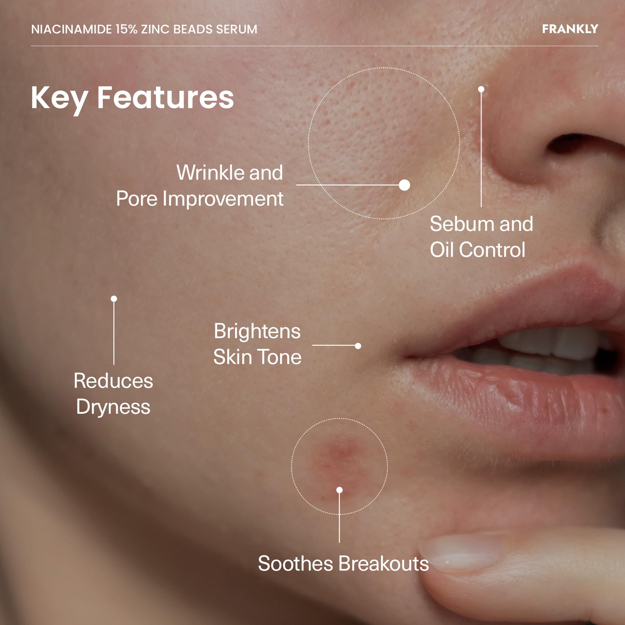 FRANKLY Niacinamide serum applied to skin for quick absorption