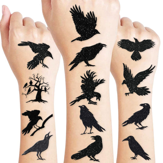 Frawharmone crow tattoo sheet 01, ideal for Halloween parties and kids' dress-up ideas.