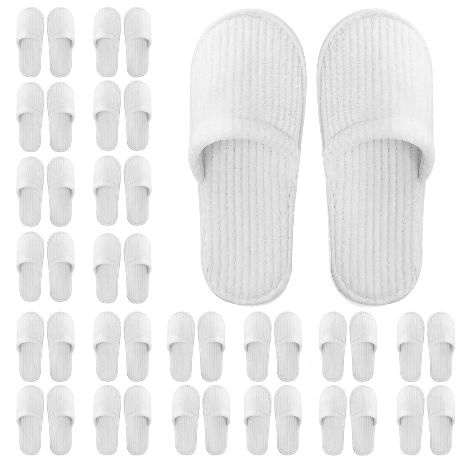 Frcctre 20-pair white disposable slippers shown in bulk packaging for guests