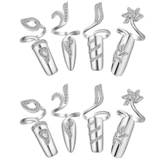 FRCOLOR silver nail rings with rhinestones for elegant everyday wear