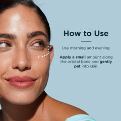 Application close-up demonstrating gentle dab around the eye area for regular use.