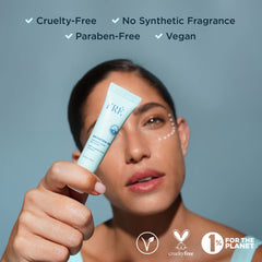 Product packaging with FRÉ branding emphasizes clean vegan paraben-free skincare benefits.