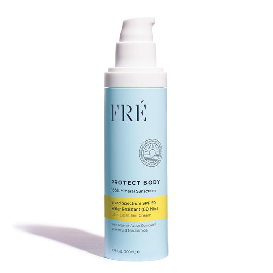 FRÉ Protect Body sunscreen bottle with mineral SPF 50 protection
