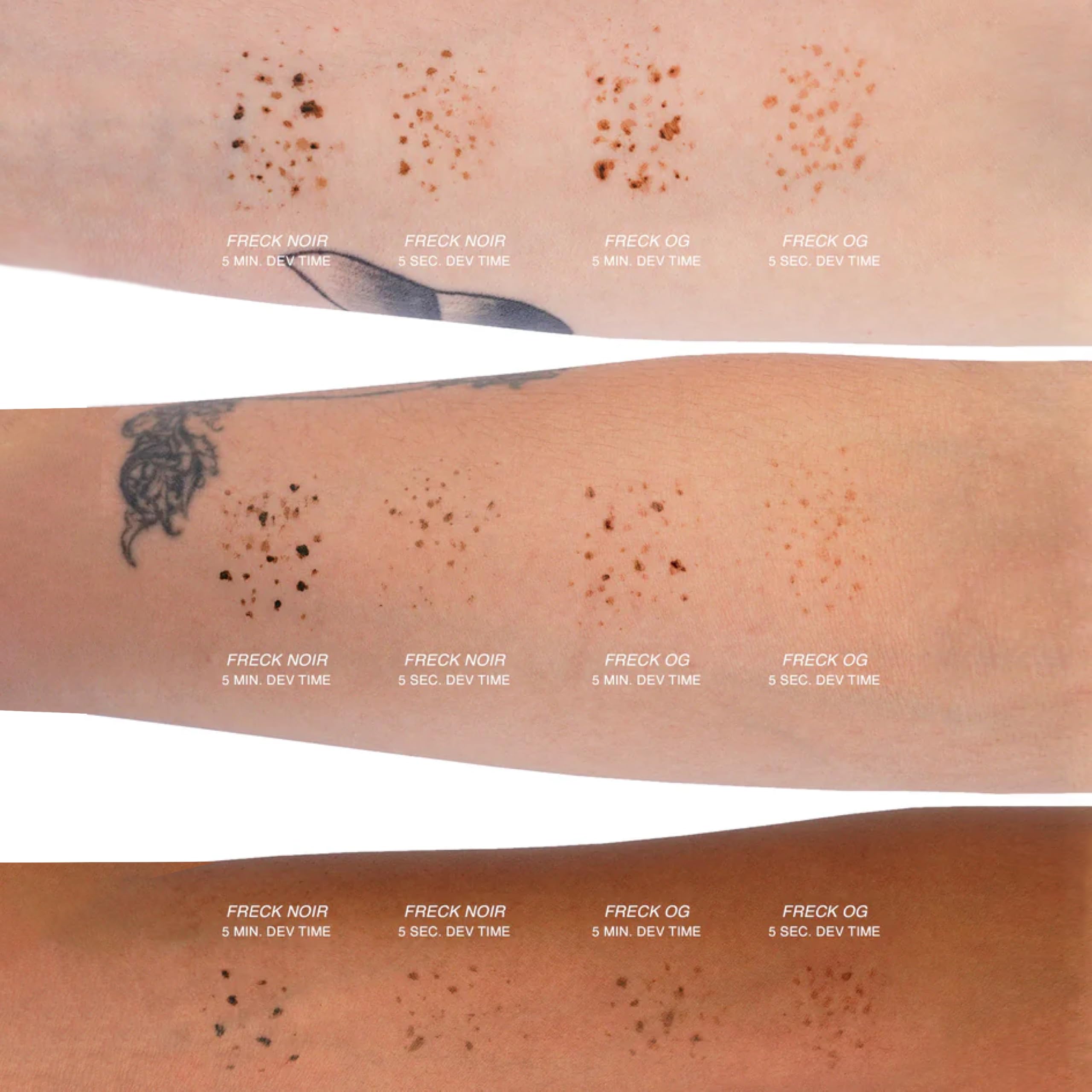 Freck OG light/medium swatch shows warm undertone on fair skin.