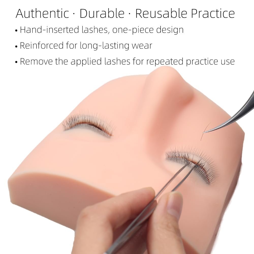 Free & Fun lash mannequin head showing 3D eye design for realistic lash placement.