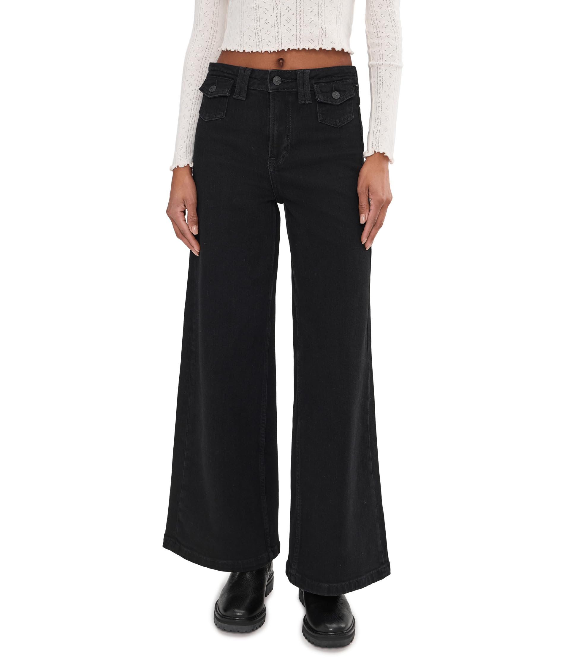 Free People Kellee high-rise palazzo pants, front view, breathable comfort for all-day wear.