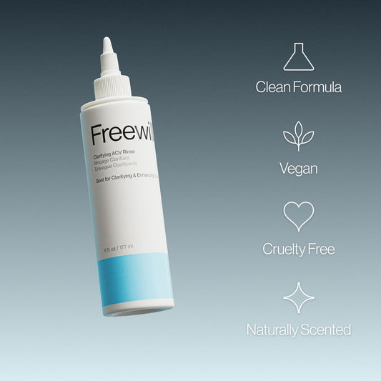 Freewill Clarifying ACV Rinse on wet hair for scalp cleansing