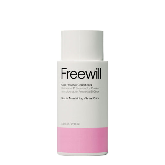 Freewill Color Preserve Conditioner bottle pour shows color protection during application